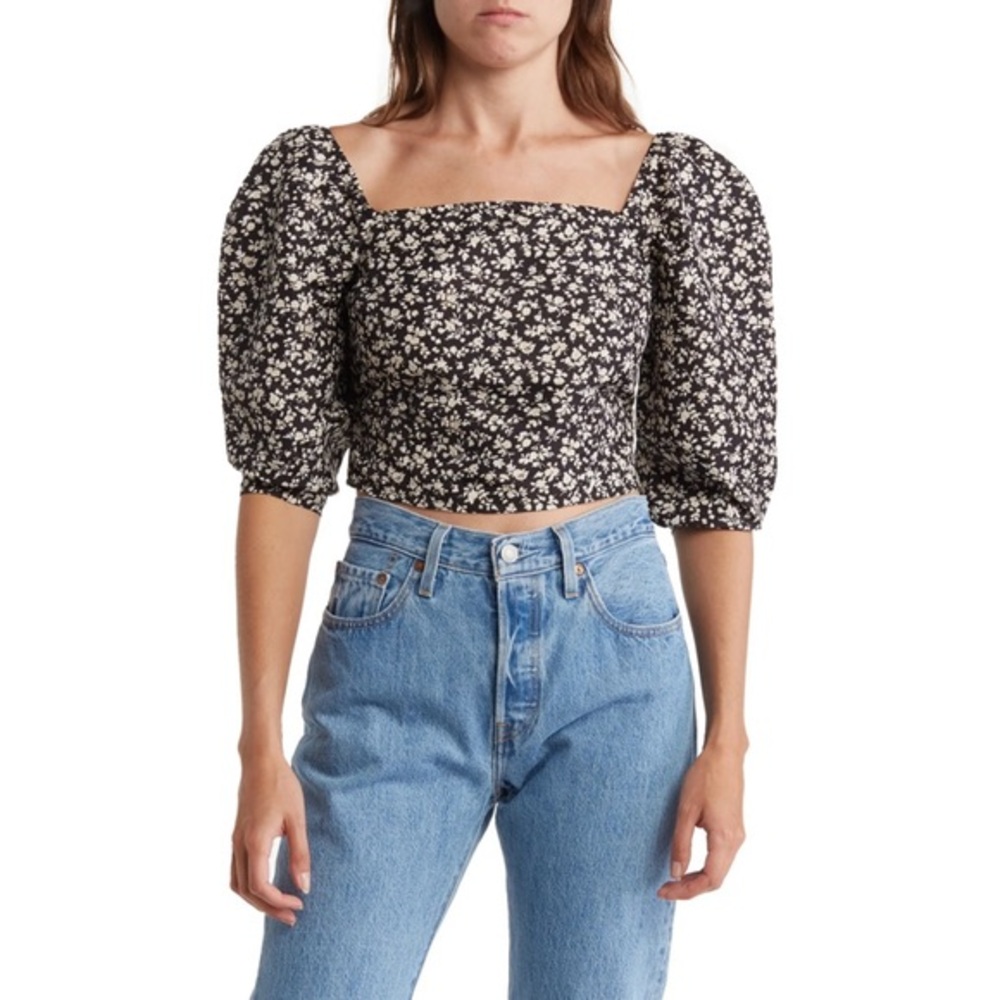 NWT Levi's Floral Blouse Puff Sleeve Square Neck Womens Large